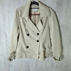 New York & Company Jacket Womens Large Beige Trench Coat Twill Button Front